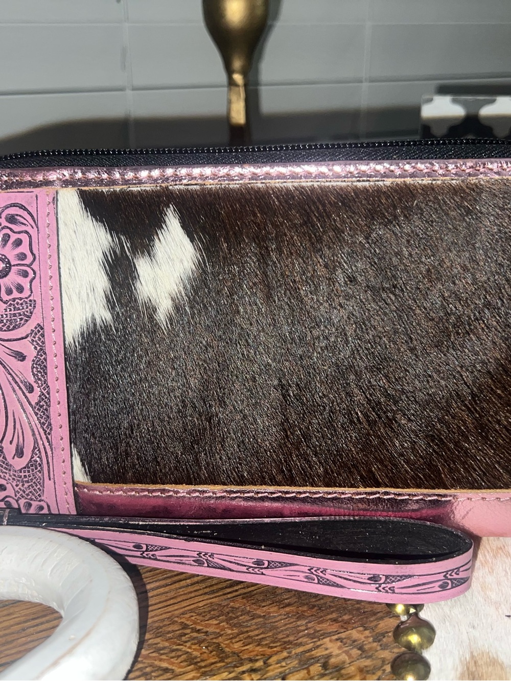 Pink Cowhide Wristlet Wallet